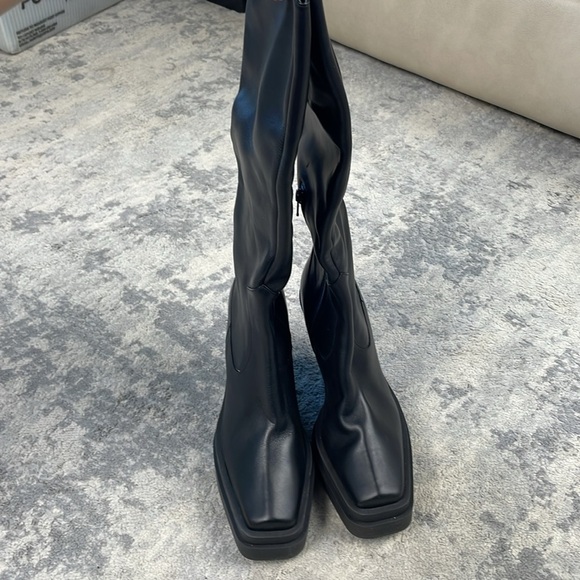 New Giaborghini Texan Knee High Western Boot Leather Stacked Platform Black 39 - Picture 16 of 16